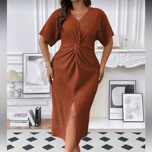 SHEIN Rust Orange Midi Dress